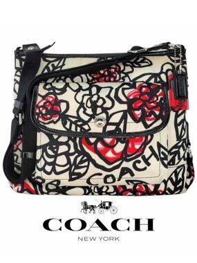 LOW START Coach Poppy Crossbody Shoulder Bag - Black, White & Red